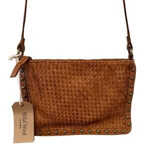 Wild West Los Angeles Miranda Studded Leather Crossbody Bag Cognac